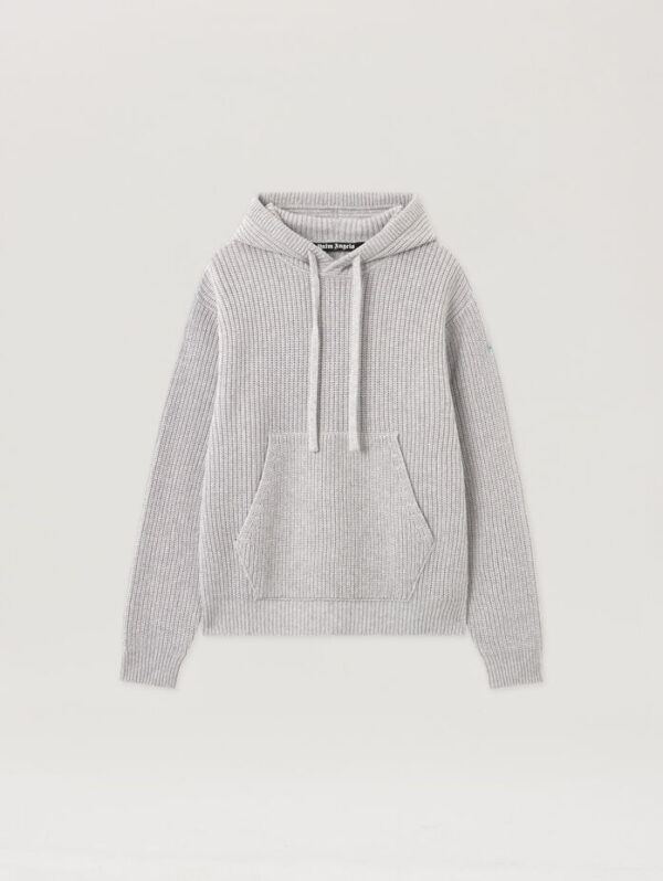 Curved Logo Rib Knit Hoodie
