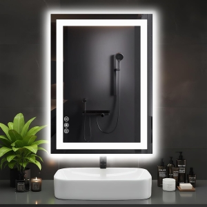 DUMOS 24.1" x 32.1" Smart LED Bathroom Vanity Mirror with Dual Front & Backlit Illumination