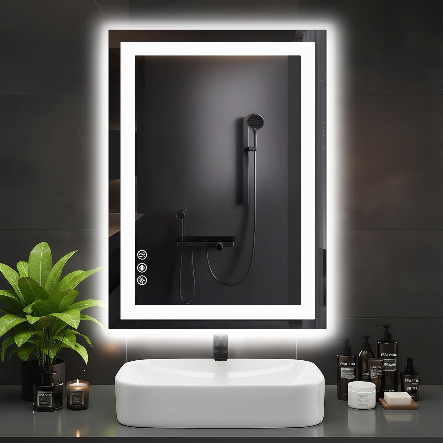 DUMOS 24.1" x 32.1" Smart LED Bathroom Vanity Mirror with Dual Front & Backlit Illumination