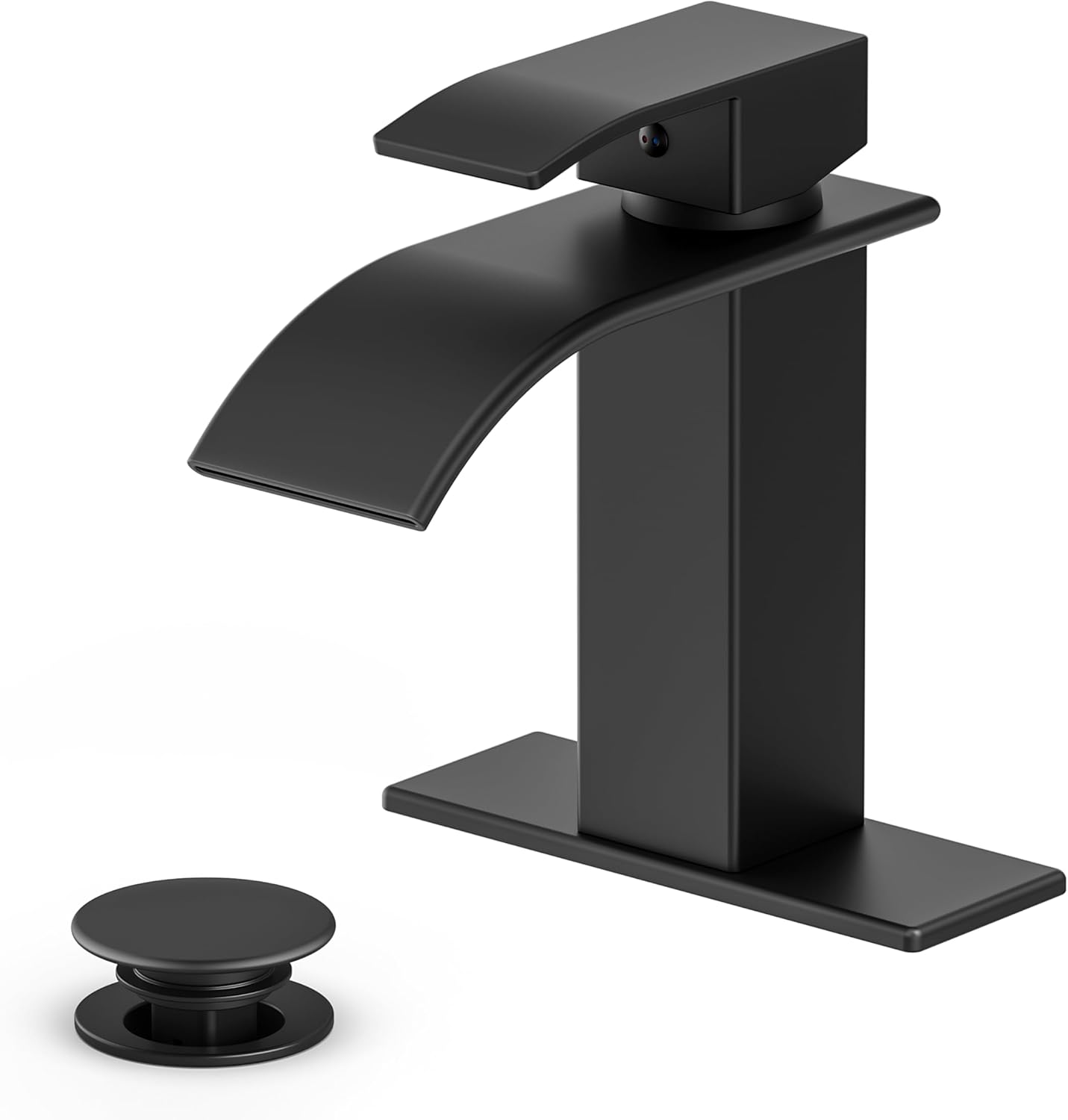 Ryuwanku Matte Black Modern Waterfall Bathroom Sink Faucet with Deck Plate