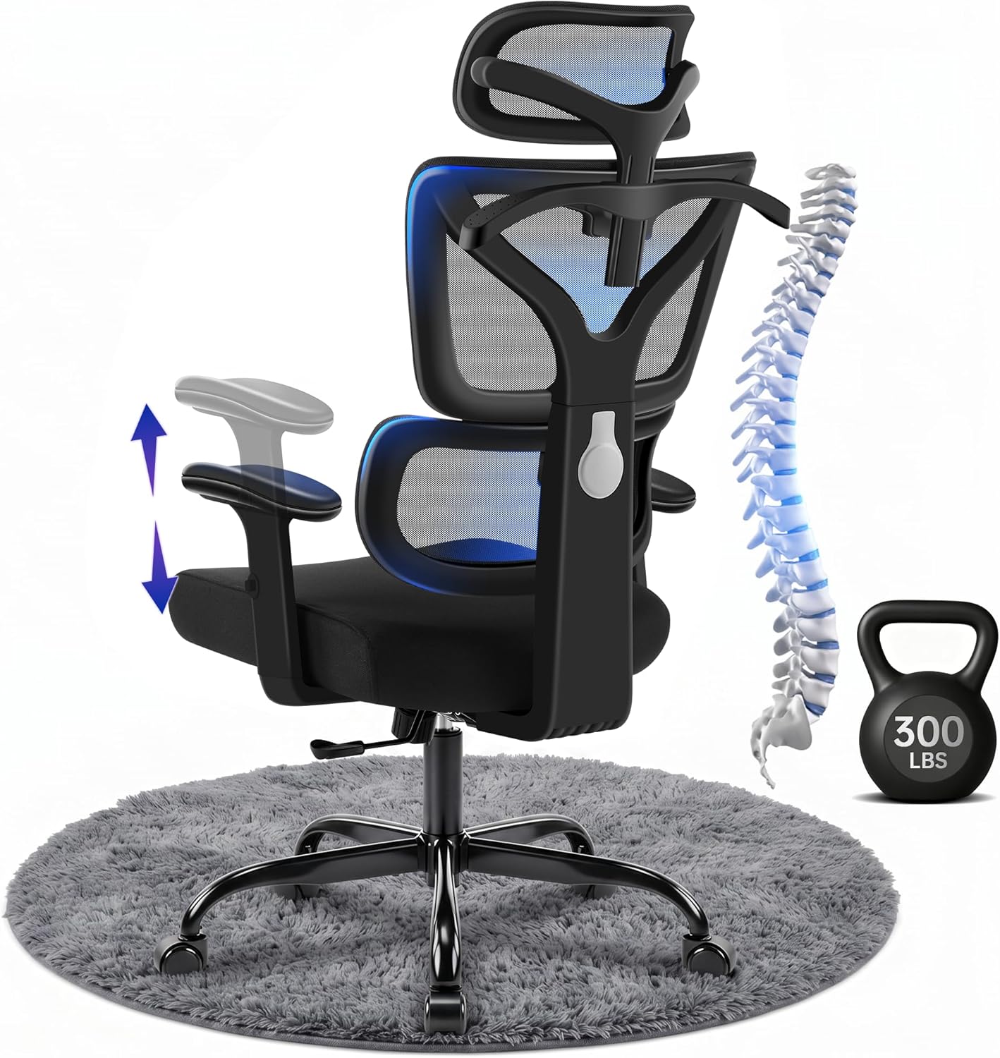 Hayelf High-Back Ergonomic Mesh Office Chair with Adaptive Lumbar Support and Built-in Coat Hanger