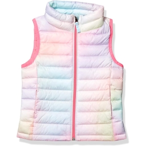 Amazon Essentials Girls and Toddlers' Lightweight Puffer Vest – Water-Resistant Packable Hooded Vest with Mock-Neck Collar & Storage Pouch