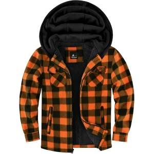 ZITY Premium Unisex Kids Plaid Flannel Jacket – Ultra-Warm Full-Zip Sherpa-Lined Hoodie with 4-Pocket Utility Layout for Ages 6-15