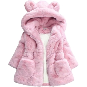 UVIPC Premium Toddler Girl Thickened Winter Coat – Soft Faux-Fur Fleece Jacket with Bear-Ear Storm Hood & Elastic Draft-Block Cuffs for Ages 1-8