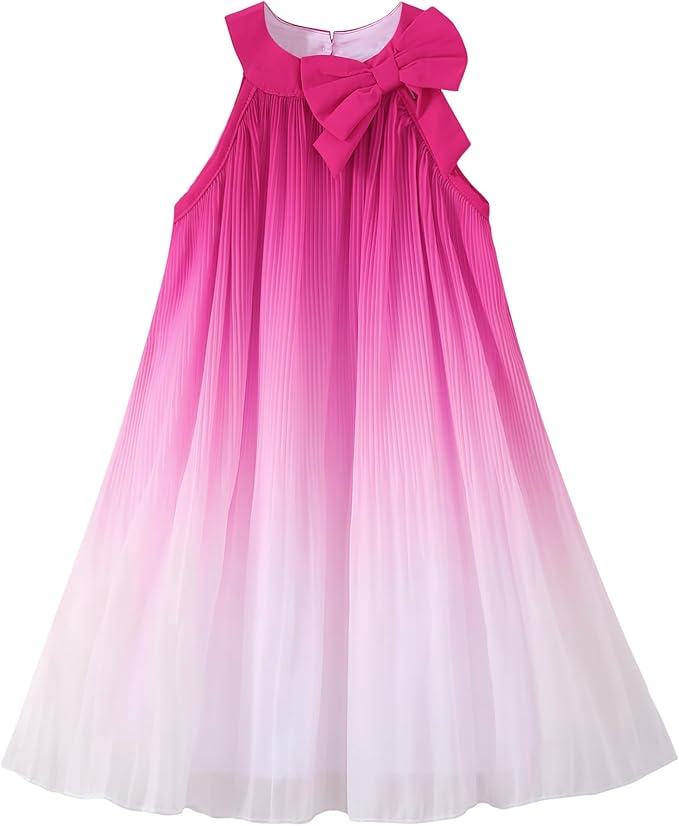 Premium Toddler Girl Tulle Ombre Halter Dress – Sleevelss Pleated A-Line Princess Sundress with Elegant Bowknot Detail