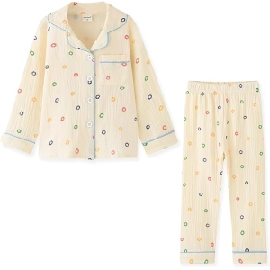 ACESTAR Premium Kids Dual Muslin Pajama Set – 100% Breathable Cotton Long Sleeve Button-Up Top & Pants Loungewear Suite for Ages 2-8