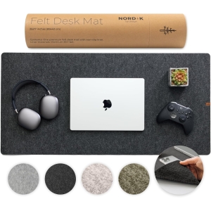 Nordik By Design 35" x 17" Premium Felt Wool Large Desk Pad Organizer Mat in Charcoal