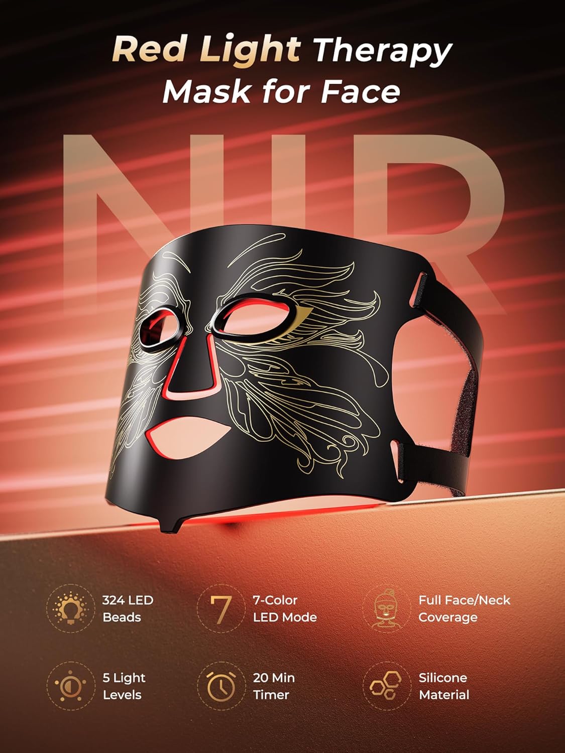 PrecieuxFoyer 7-in-1 Professional Silicone LED Light Therapy Mask for Face and Neck