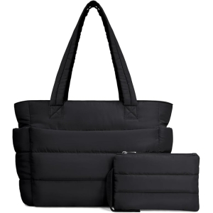 TOPDesign Women's Premium Puffer Tote Bag – Ultra-Lightweight Quilted 15-Inch Laptop Handbag with 9 Compartments