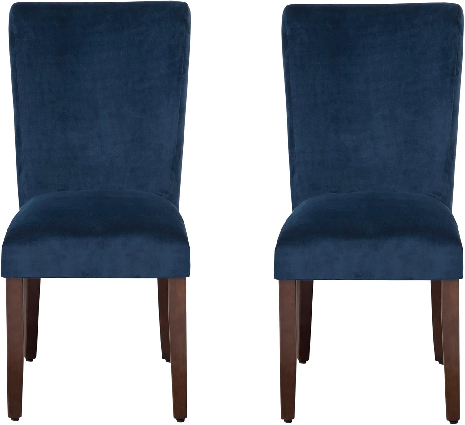 HomePop Parsons Classic Upholstered Dining Chair Set of 2 – Premium Navy Velvet Accent Chairs with Solid Wood Legs in Dark Walnut Finish