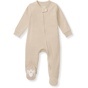 Burt's Bees Baby Premium Organic Cotton Sleep and Play – GOTS-Certified Front Zip Footed Pajamas with Non-Slip Safety Bee Grips