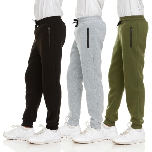 PURE CHAMP Premium Boys Fleece Joggers Set of 3 – Athletic Training Sweatpants with Secure Zipper Pockets and Adjustable Drawstring